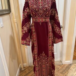 Elegant Burgundy Embroidered Dress